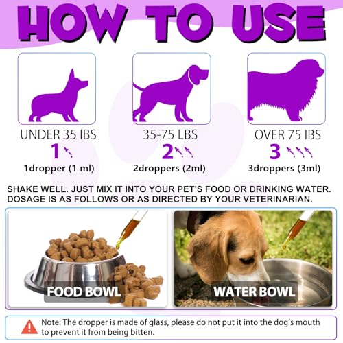 15-in-1-Multivitamintropfen für Hunde, Vitamine und Nahrungsergänzungsmittel für Hunde, natürliche Multivitamine und Mineralien– Glucosamin, MSM Hüfte und Gelenke, Immunsystem