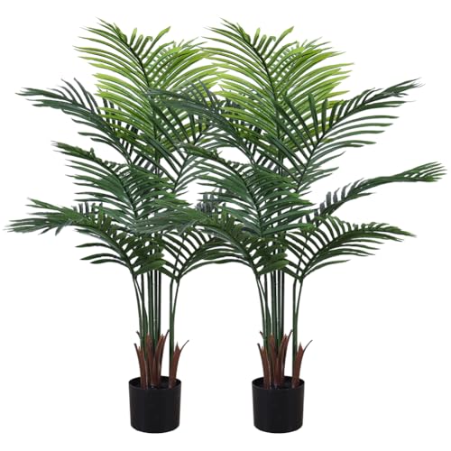 Olrla Lot de 2 palmiers artificiels de 120 cm, arbre tropical artificiel avec vase noir, plante Areca en soie synthétique pour maison, bureau, salon,...