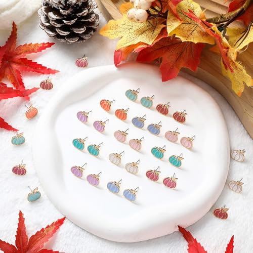 Tondiamo 9 Pairs Fall Pumpkin Earring Harvest Pumpkin Warm Tones Earring for Women Cute Lightweighted Thanksgiving Autumn Party Halloween Costumes Accessories Jewelry Gifts3