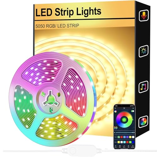 FUPT LED Strip Light 5M, 5050 RGB LED Strips, Music Sync Color Changing, Convenient Single Button Dimmable LED Lights for Bedroom, Living Room, TV, Kitchen,Party