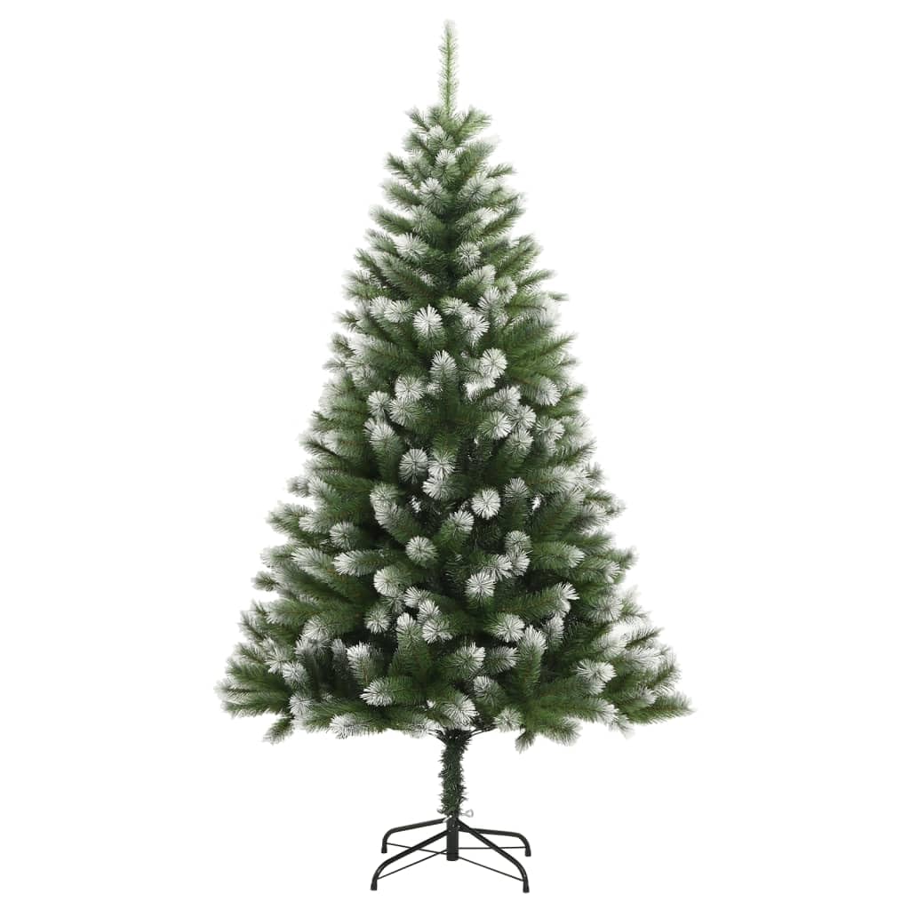 Sztuczne drzewko bożonarodzeniowe, składane, płatkowane śnieg, wysokość 150 cm, realistyczna zieleń i białe PCW, metalowy stojak, do użytku wewnątrz i na zewnątrz, dekoracja świąteczna, łatwy montaż