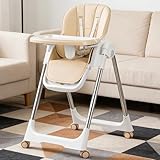 Verdego Hochstuhl Baby, Kinderhochstuhl Klappbar mit Doppellagigem Essteller, Höhenverstellbar, 5 Punkt Gurt, Babystuhl Verstellbare Rückenlehne, Mitwachsend ab 0 bis 36 Monate, Beige