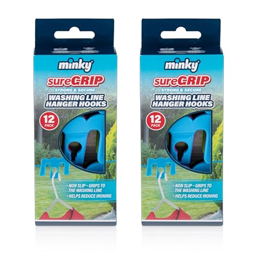 Minky Sure Grip Washing Line Hanger Hooks, 24 Pack Hangers for Clothes for Rotary Washing Line & Retractable Washing Line, Windproof & Non-Slip Clothes Pegs