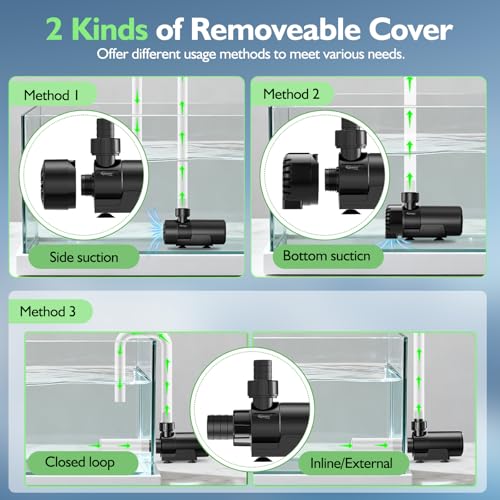Image of hygger 15W-100W Water Pump with Controller (Up to 3430GPH), Submersible /Inline Return Pump with Adjustable Mode /Flow, 2 Fountain Pump with 2 Inlet Cover and 3 Nozzles, for Fish Tank, Pond, Aquarium