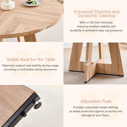 Image of 47 inch Round Dining Table Set for 4, Kitchen Table and Chairs | Wooden Cross Base, Boucle Fabric Chair, for Apartment