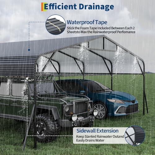 Image of GAOMON Metal Carport, Carport with Reinforced Base and Galvanized Steel Roof, Heavy Duty Garage Car Shelter Shade, Outdoor Car Port Canopy for SUV, Truck, Boats, 20x20 FT