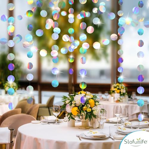 Image of Iridescent Party Decorations,4 Pack Holographic Circle Garlands Disco Theme Birthday Decorations with Tape,Hanging Streamer for Graduation Decor Euphoria Party Supplies,Karaoke Music Party Backdrop