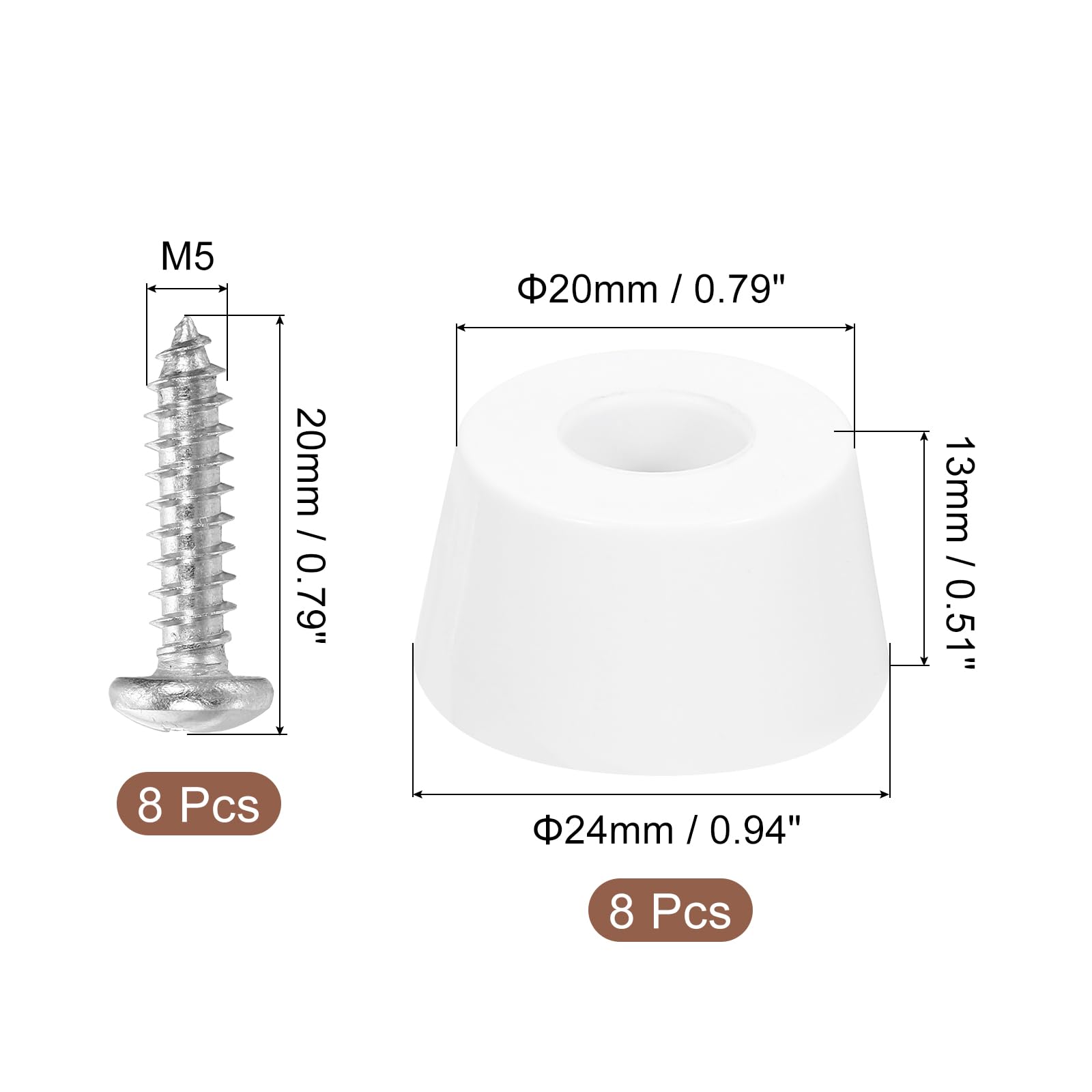 uxcell 8Pcs Rubber Bumper Feet, 13mm H x 24mm W Round Pads with Stainless Steel Washer and Screws for Furniture Appliances, Electronics - Image 2