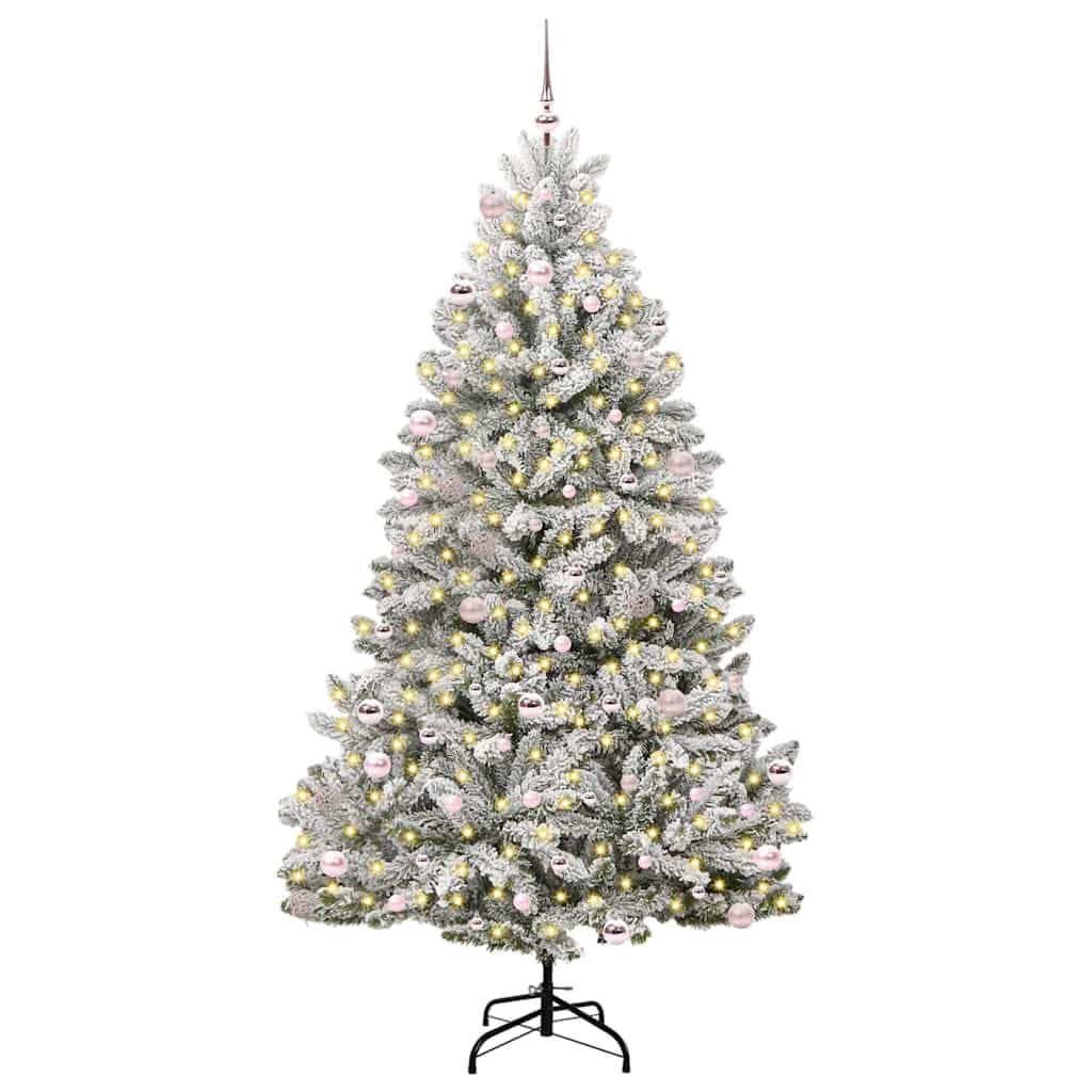 Sztuczna choinka zielono-biała 240 cm, PCW i metal, 1680 gałązek, z 300 diodami LED o ciepłej białej barwie, do użytku wewnątrz i na zewnątrz, nowoczesny design, świąteczna dekoracja