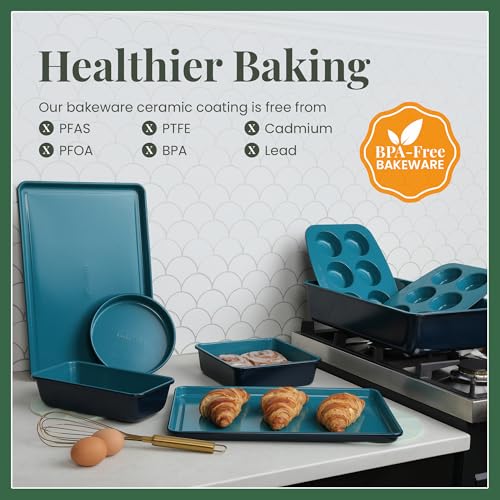 Larder & Vine 8-Piece Bakeware Set | Non-Stick Baking Set with Ceramic Finish | PFAS, PFOA, PTFE, and BPA Free Baking Essentials | Baking Sheets, Muffin Tins and Assorted Baking Pans | Bondi