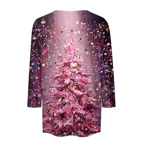 Image of Women Christmas Shirt 3 /4 Length Sleeve Henley Tops Xmas Outfits