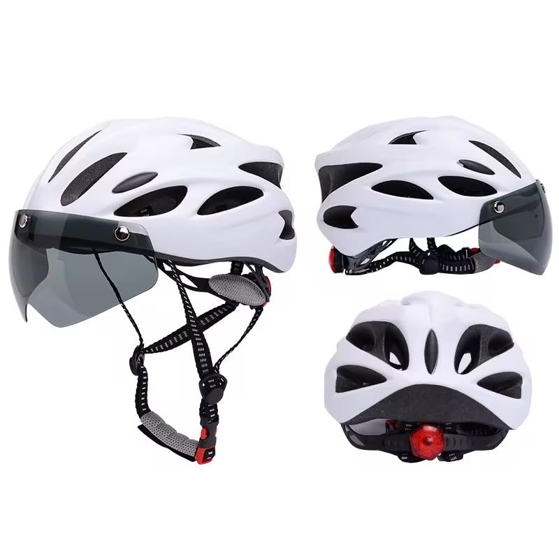 Image of Lista Adults Bike Bicycle Helmet Cycling /Climbing /MTB /BMX Adjustable with Removable Shield Visor /Safty Rear Led Light for Road Men&Women (Blue Black and White)