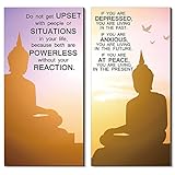 Blulu 2 Pcs Buddha Quote Decor Buddha Inspirational Quote Wall Art Meditation Room Chakra Decor Zen Wooden Hanging, Spiritual Gift for Home Yoga Living Room Women(at Peace)