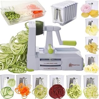 Brieftons 10-Blade Spiralizer: Strongest-Heaviest Duty Vegetable Spiral Slicer, Best Veggie Pasta Spaghetti Maker