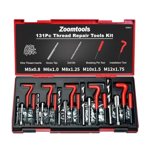 Zoomtools 131pcs Thread Repair Kit HSS Drill Thread Insert Repair Tool Metric M5 M6 M8 M10 M12
