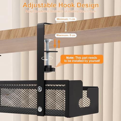Organizador de Cables Cozary para Escritorio con Ganchos Ajustables, Montaje Bajo Fregadero, de Acero al Carbono, sin Taladro, para Cables de Energía y Red (Oficina/Hogar) miniatura 2