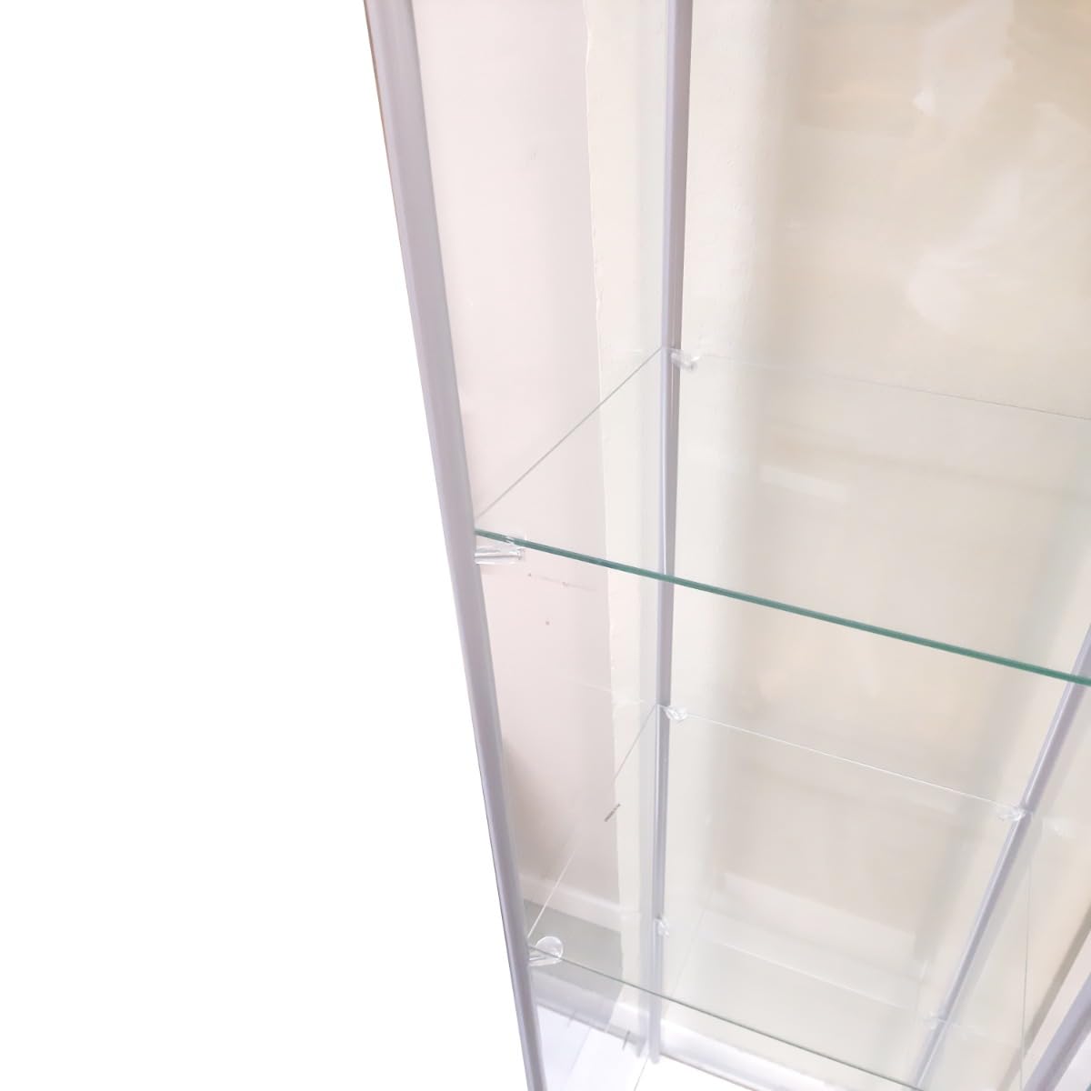Vetrina Bianca 1 Anta, Design Elegante con Ripiani in Vetro Temperato, Struttura in Metallo e Laminato, 42,5 x 36,5 x H.161 cm, Perfetta per Soggiorno, Sala da Pranzo o Altri Spazi della Casa, in Kit