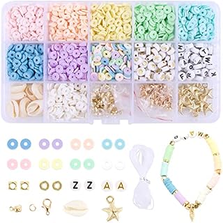 1800Pcs Polymer Clay Beads Kit, 6mm Flat Macaron Beads with Elastic String for Jewellery Making DIY Bracelets Necklace
