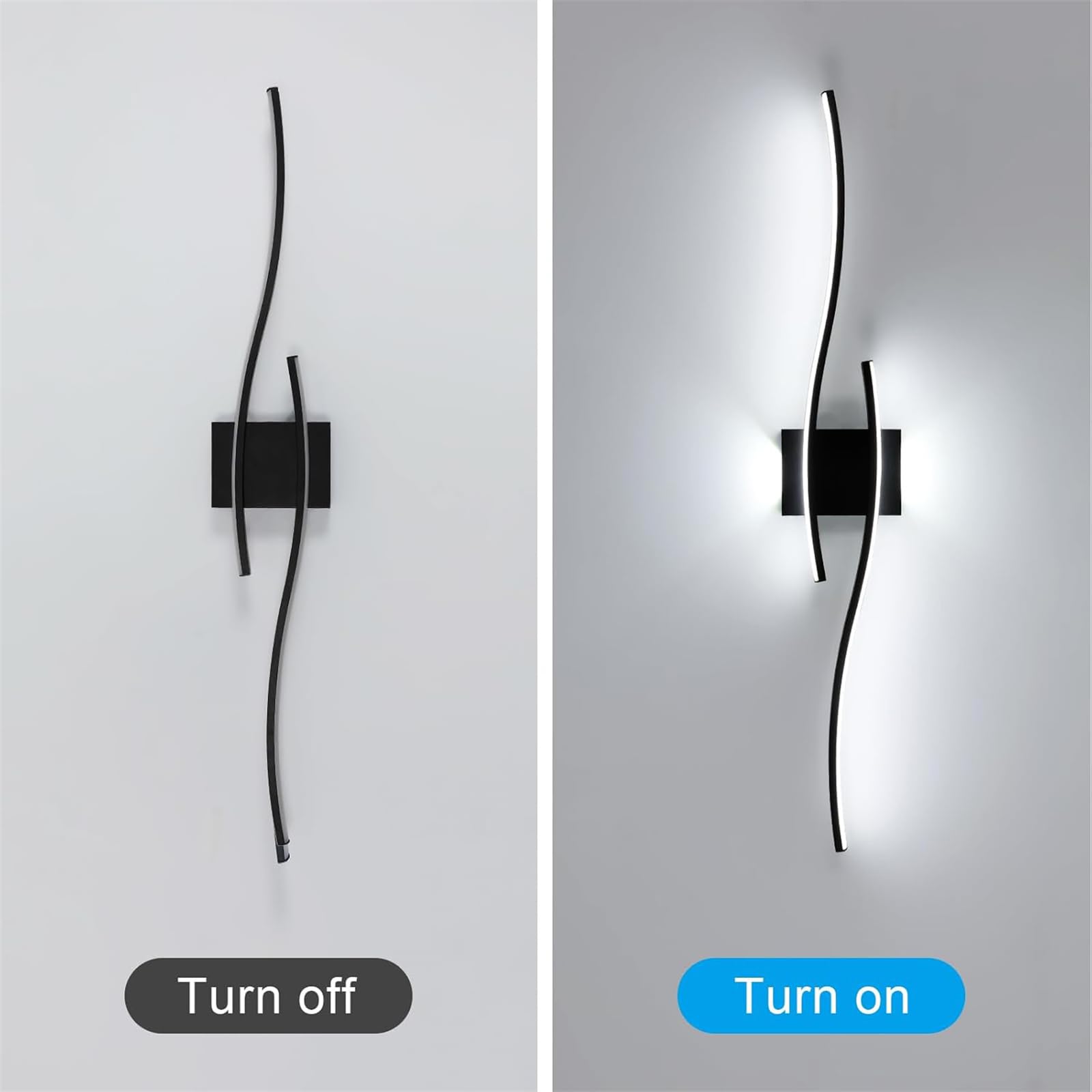 Nowoczesna lampa ścienna LED kształt fali lampa ścienna zasilana baterią USB oświetlenie ścienne długa akrylowa żelazo bezprzewodowa lampa ścienna do salonu (czarne neutralne światło, 60 cm)