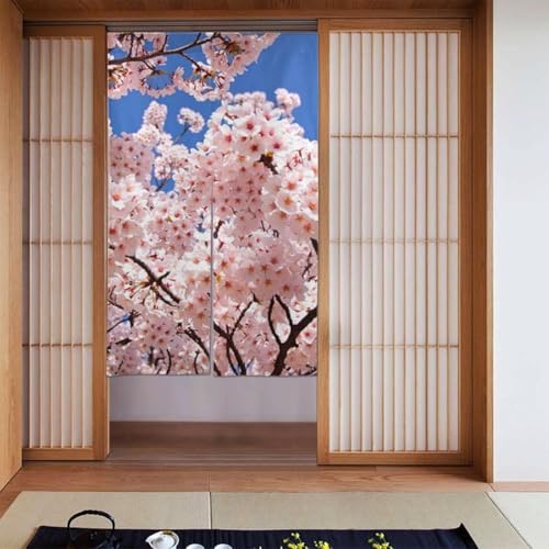 桜柄 ピンクの花 花柄 サクラ のれん 間仕切り 遮光 暖簾 ロング 目隠し カーテン 玄関 キッチン リビング 出入り口 飲食店 幅86cm*丈1143cm かわいい おしゃれ 年中使用 シンプル プレゼント HTB121