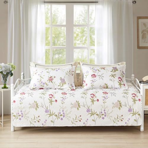 Image of Hailea Twin Daybed Cover Floral Daybed Comforter Set 3 Piece Reversible Cozy Day Bed Cover Double Sided Quilting Bedding Flower DayBed Bedding All Season for Twin Bed with 2 Standard Shams,39 inchx75 inch