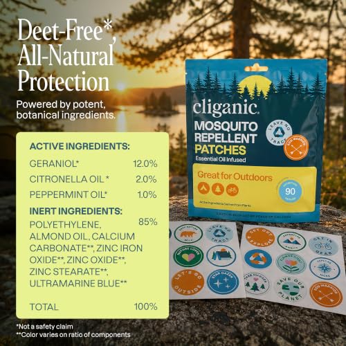Image of Cliganic Mosquito Repellent Stickers for Kids & Adults (80 Pack) - Adventure Patches, Natural DEET-Free, Essential Oil Infused, Insect Repelling Garments