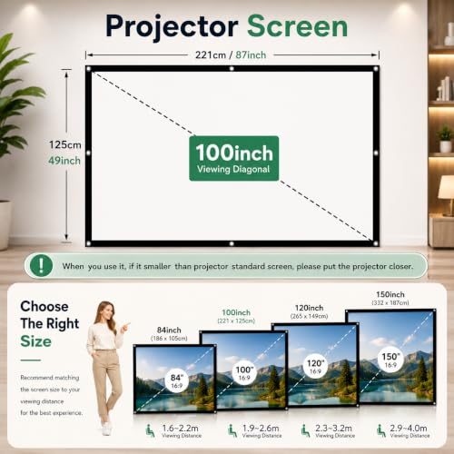 Image of ZORBES 100 Inch Projector Screen 4K HD 16: 9 Foldable for Indoor Outdoor
