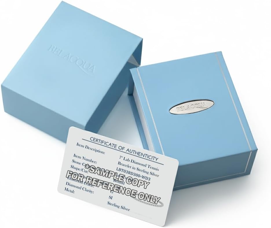 Belacqua Lab Grown Diamond Tennis Bracelet in Sterling Silver, Round Cut, 2 to 5 Carat Bracelets, G Color, SI Clarity, Prong Set, Fine Jewelry for Women, Gift Box Included