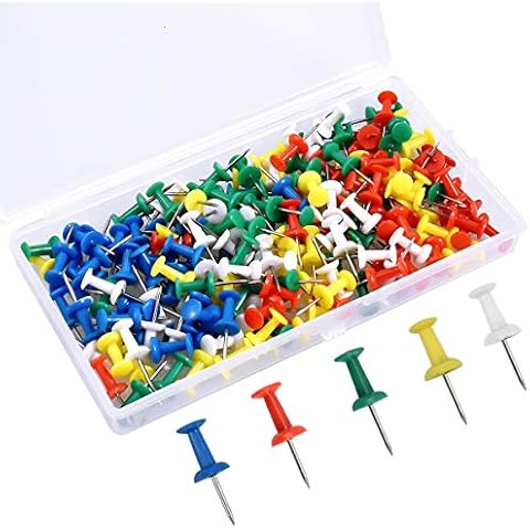 Focenat 180PCS Colourful Push Pins, Map Tacks Drawing Pins, Drawing Pins with Storage Box, Plastic Head Map Thumb Tacks, Map Pins for Map Drawing Cork Notice Board Decorative Office, M (301-05042) Cover