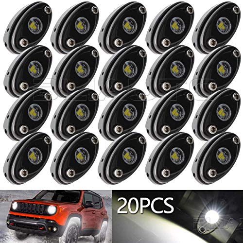BLIAUTO LED Rock Lights for Car White Neon Underglow Lights Trucks ATV Jeep UTV Offroad RZR Boat 20Pods Waterproof Underbody Glow Trail Rig Lamp Shockproof