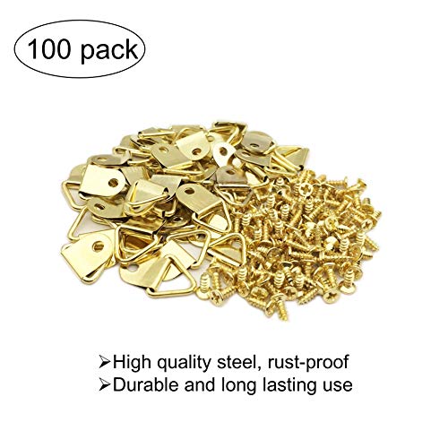 Eesteck 100 Pack Small Triangle Ring Steel Picture Hangers With Screws Picture Frames Picture Hang Solutions For Hanging Clock Paintings Artwork Picture Frame Hook Photos(Gold) #TOP1