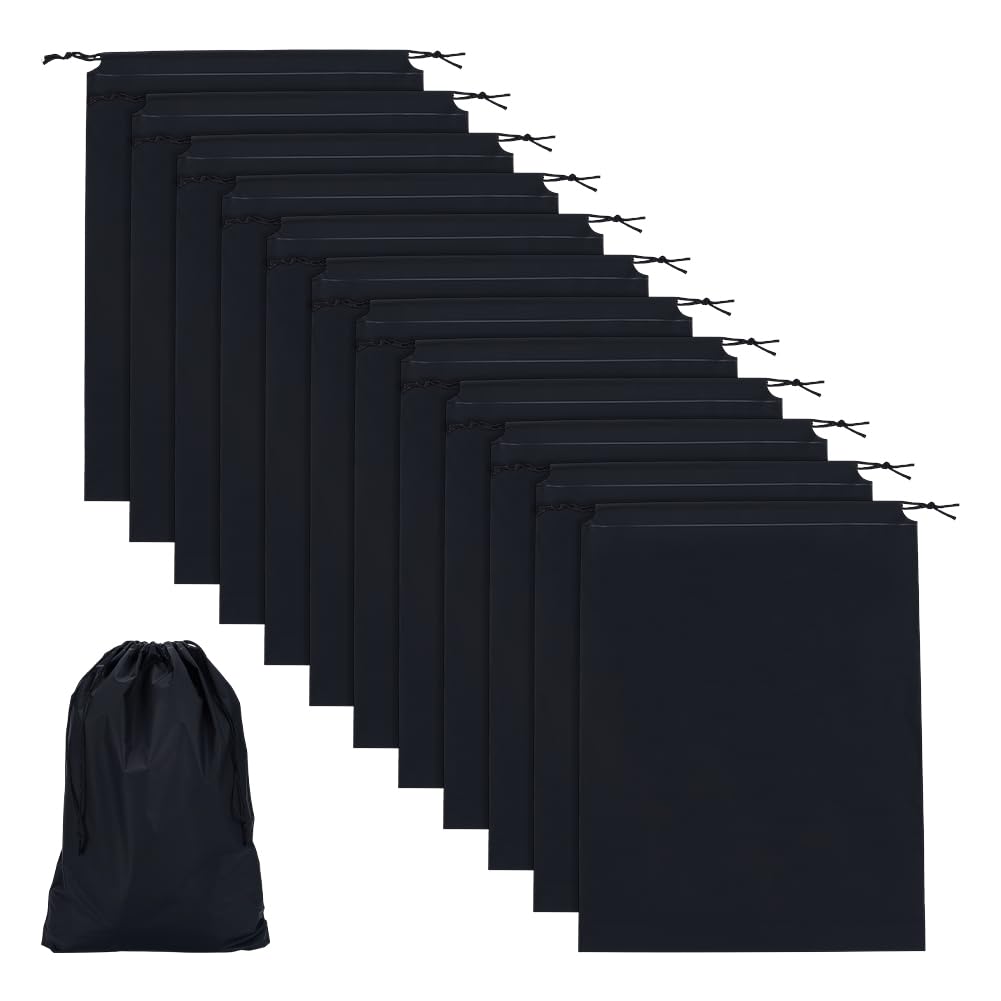 GOMAKERER 12 Pcs Large Drawstring Bags, 40x30cm Black Dustproof Portable Travel Bag Multi Purpose Foldable Bag Gift Storage Organizer for Jewelry Shoes Clothes Party Favor