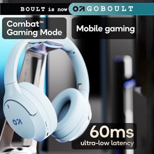 Image of GOBOULT Q Over Ear Bluetooth Headphones with 70H Playtime, 40mm Bass Driver, Zen ENC Mic, Type-C Fast Charging, 4 EQ Mode, Made in India, Headphones Wireless with mic (Powder Blue)