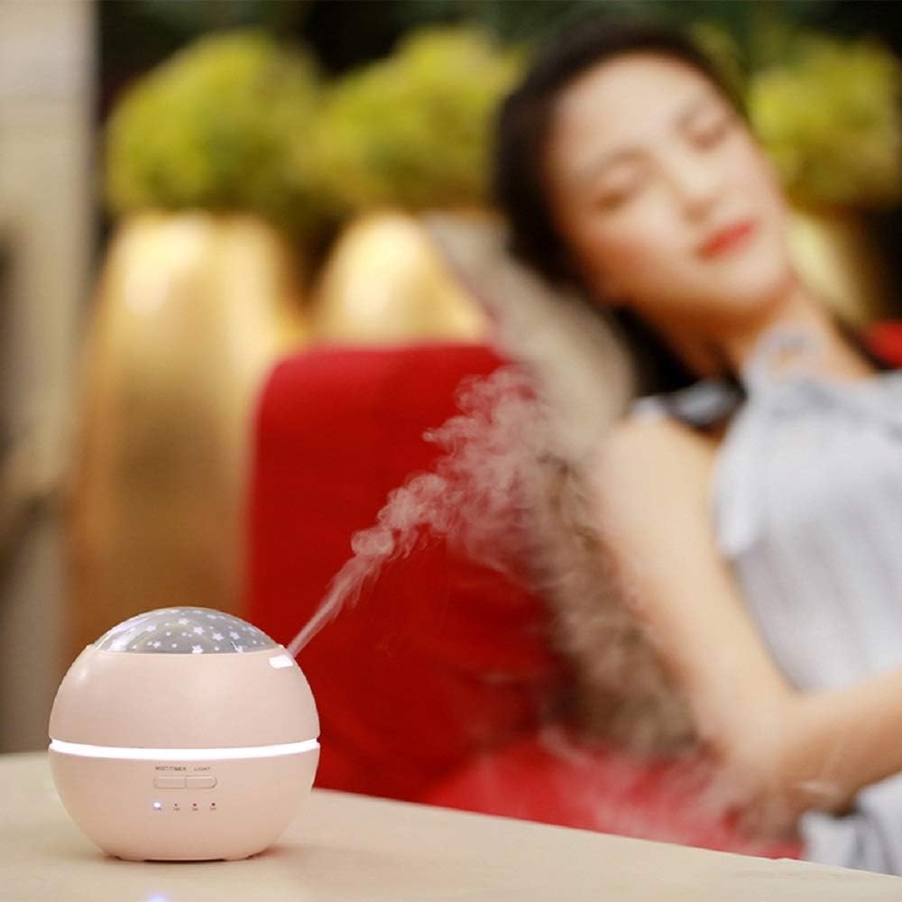 Essential Best Oil Diffuser, 7 Colours Humidifiers LED Light Shadow Fragrance Aromatherapy humidifier ultrasonic Aromatherapy Machine Projector LED Aroma Oil Diffuser (Pink)