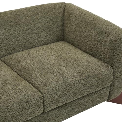 Image of Upholstered 3 Seater Sofa Three Seater Sofa with Wooden Legs for Living Room Hotels & Offices (3+2 Boucle Green)