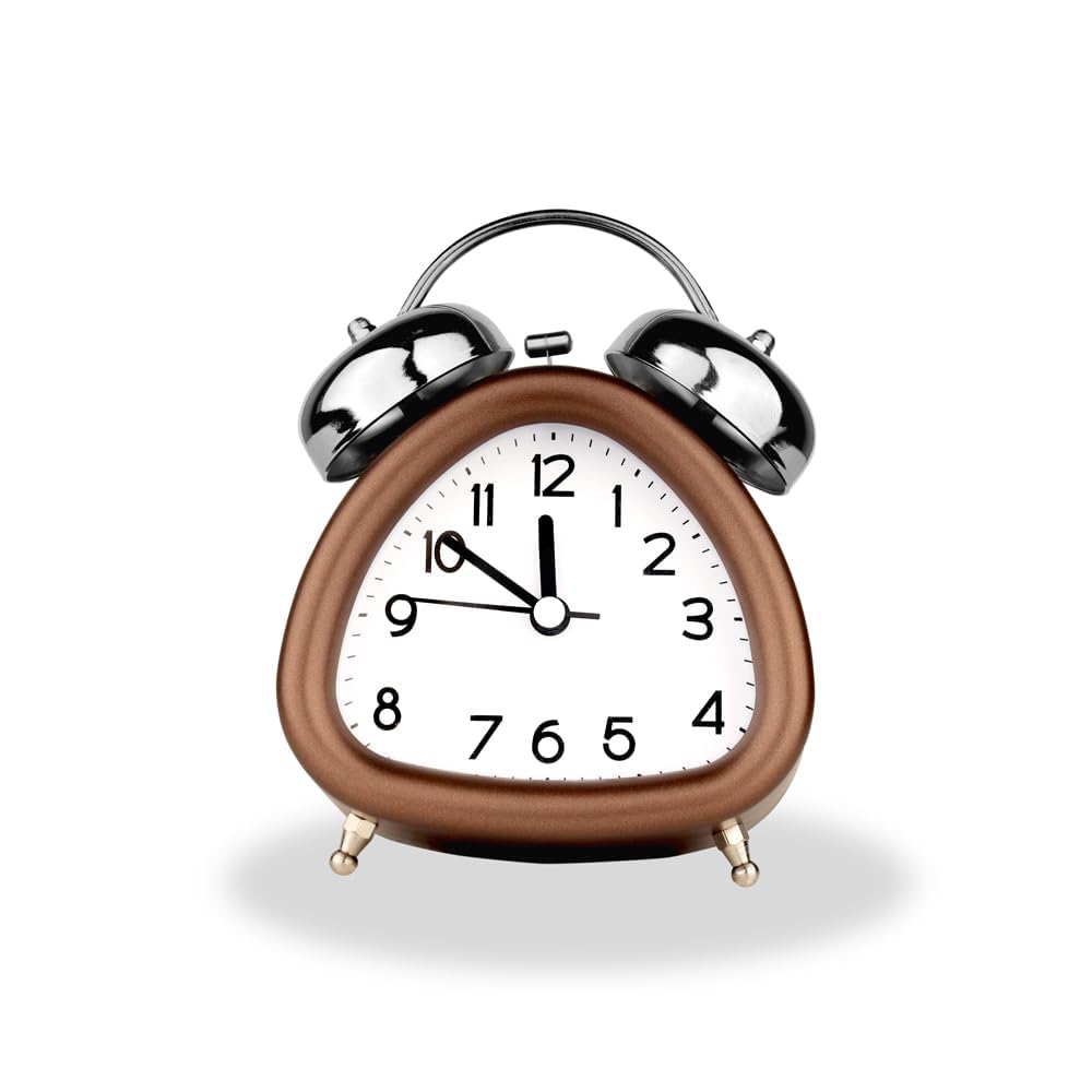ZURATO Twin Bell Alarm Clock for Heavy Sleepers | Silent Non-Ticking Analog Alarm Clock with Night Light | Desk & Table Clock for Bedroom, Office & Study | Medium Size, Copper-image-35