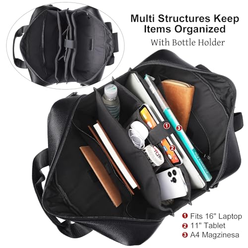 Image of Masa Kawa Men's Leather Briefcase for 16 inch Laptop Waterproof Crossbody Shoulder Messenger Bag Business Travel Work Computer Attache Case, Black