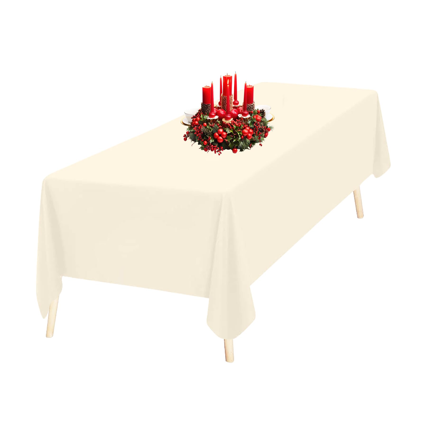 Trimming Shop Ivory Rectangle Polyester Tablecloth, 90" x 156" Premium Linen Table Cover, Washable Fabric Table Cloth for Dining Table, Banquet, Wedding, Christmas, Birthday, Parties, 1pc — image 1