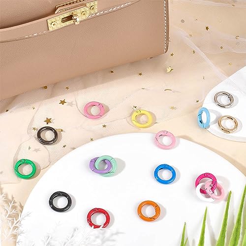 CRASPIRE 36Pcs 18 Styles Spring O Rings 20mm Small Round Snap Clip Spring Gate Rings Alloy Key Clasps for Keychains Bag Purse Handbag Collars Bags DIY Craft Jewelry Making - Image 4