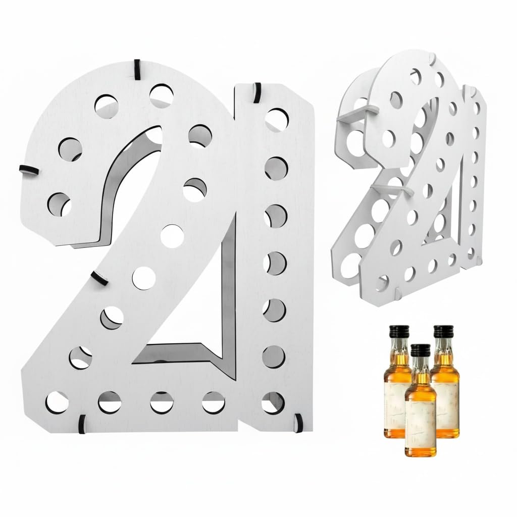 Lumber Reveal USA | White 21 Shot Bottle Holder | 21st Birthday Decorations | Unique 21st Birthday Gifts | Holds 21 Shooter Bottles | 4 Colors Available | Assembled
