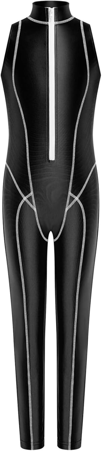 TTAO Girls Kids One Piece Bodysuit Sleeveless Unitard Full Body Leotard Soft Elastic Dancewear for Competition