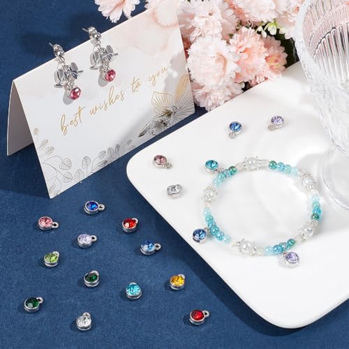 SUNNYCLUE 1 Box 12 Colors 72Pcs Birthstone Charms Bulk Round Crystal Charm Flat Round Glass Charm Alloy Rings Beads Charme for jewellery Making Charme Earrings Bracelets Necklaces DIY Crafting - Image 4