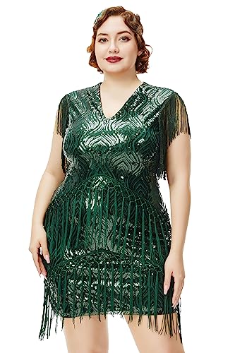 BABEYOND 1920s Plus Size Flapper Dress Long Fringed Gatsby Dress Plus...