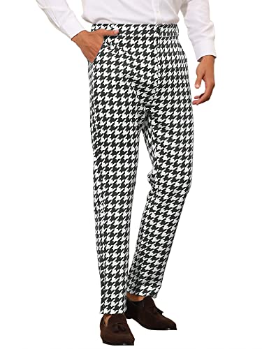 Lars Amadeus Houndstooth Dress Pants for Men's Big and Tall Regular Fit Plaid Checked Trousers