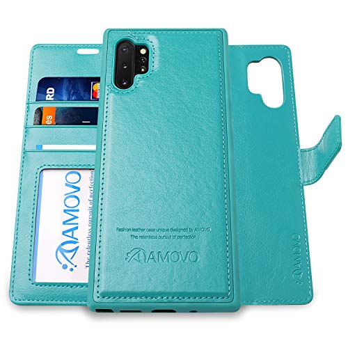 AMOVO Leather Case for Galaxy Note 10 Plus (6.8’’) [Genuine Leather] Samsung Galaxy Note 10+ Wallet Case Detachable [2 in 1 Folio] [Wristlet] Note10+ Leather Folio (Note10Plus, Genuine Leather Black)