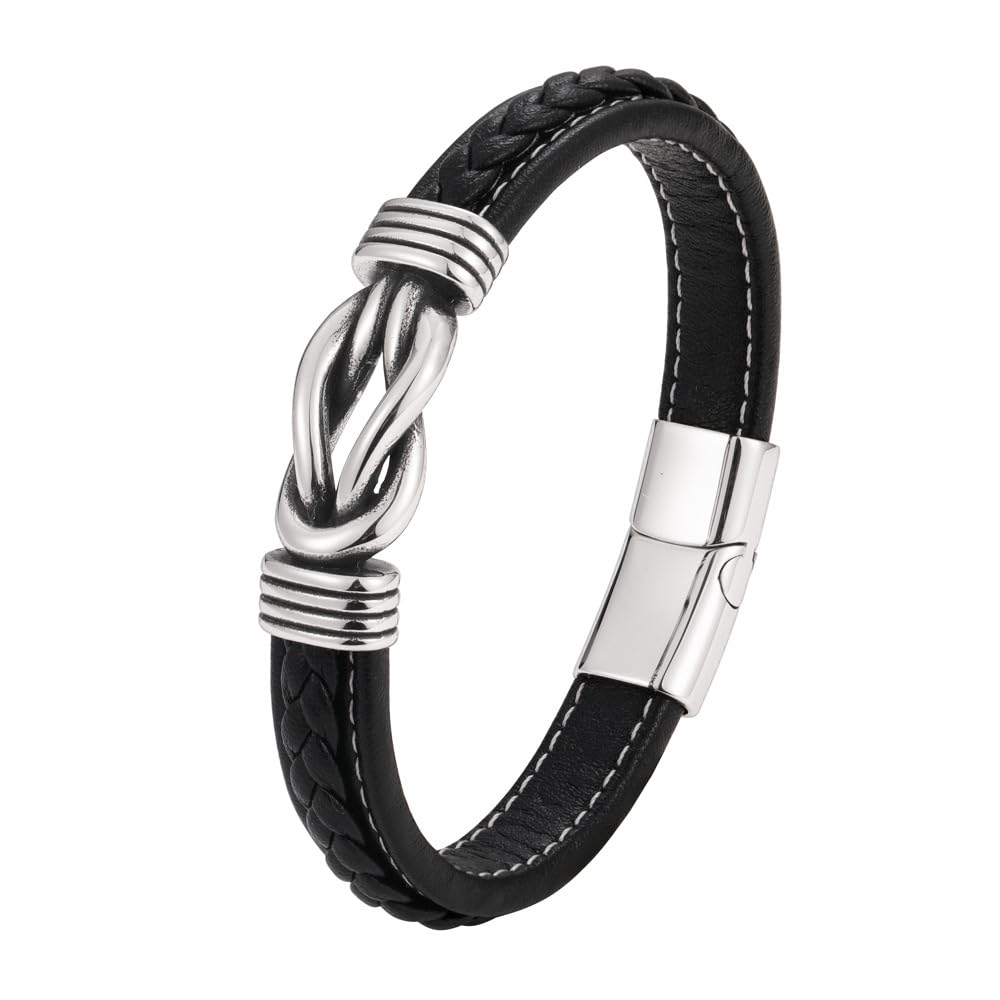 SUNSH Bracciale in pelle intrecciata Forever Linked Together - Bracciale da uomo in pelle intrecciata in acciaio inossidabile con polsino con citazione Bracciale da 8 per figlio SUNSH Bracciale in pelle intrecciata Forever Linked Together - Bracciale da uomo in pelle intrecciata in acciaio inossidabile con polsino con citazione Bracciale da 8 per figlio