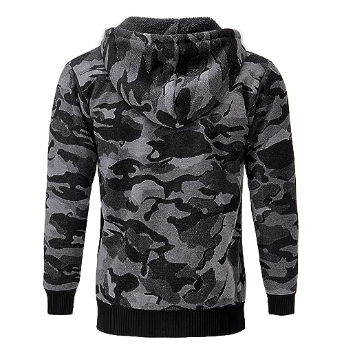 Men's Casual Zip Up Drawstring Hoodie Sweatshirt Jacket Sherpa Lined Fleece Long Sleeve Camo Jacket Coat with Pockets3