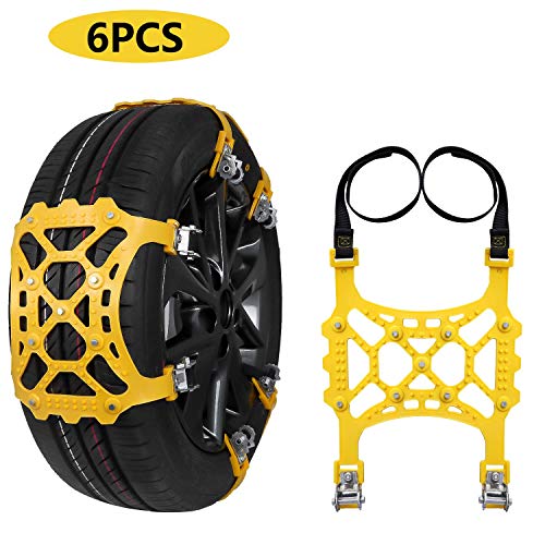 SUPTEMPO Car Snow Chains, 6Pcs Emergency Anti Slip Tire Traction Chains Upgraded TPU