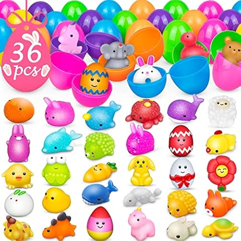 Dioju 36 Pcs Easter Eggs Mochi Squishy Toys Pack, Easter Basket Stuffers Party Favors for Kids, Goodie Bag Pinata Fillers Kawaii Squishies Sensory Toy, Carnival Prizes, Egg Hunt Gifts Treats Cover