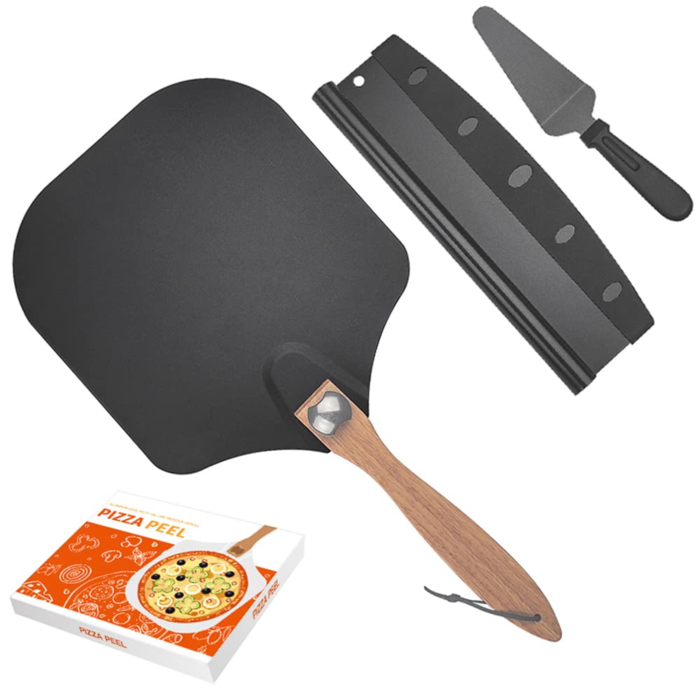 Klappe Aluminiumpizza Spatel Kombination, große Pizza -Kruste -Pizza -Paddel, Edelstahlkuchenmesser Küchenkuchen Backspatel für Küchenfutter Brot Back